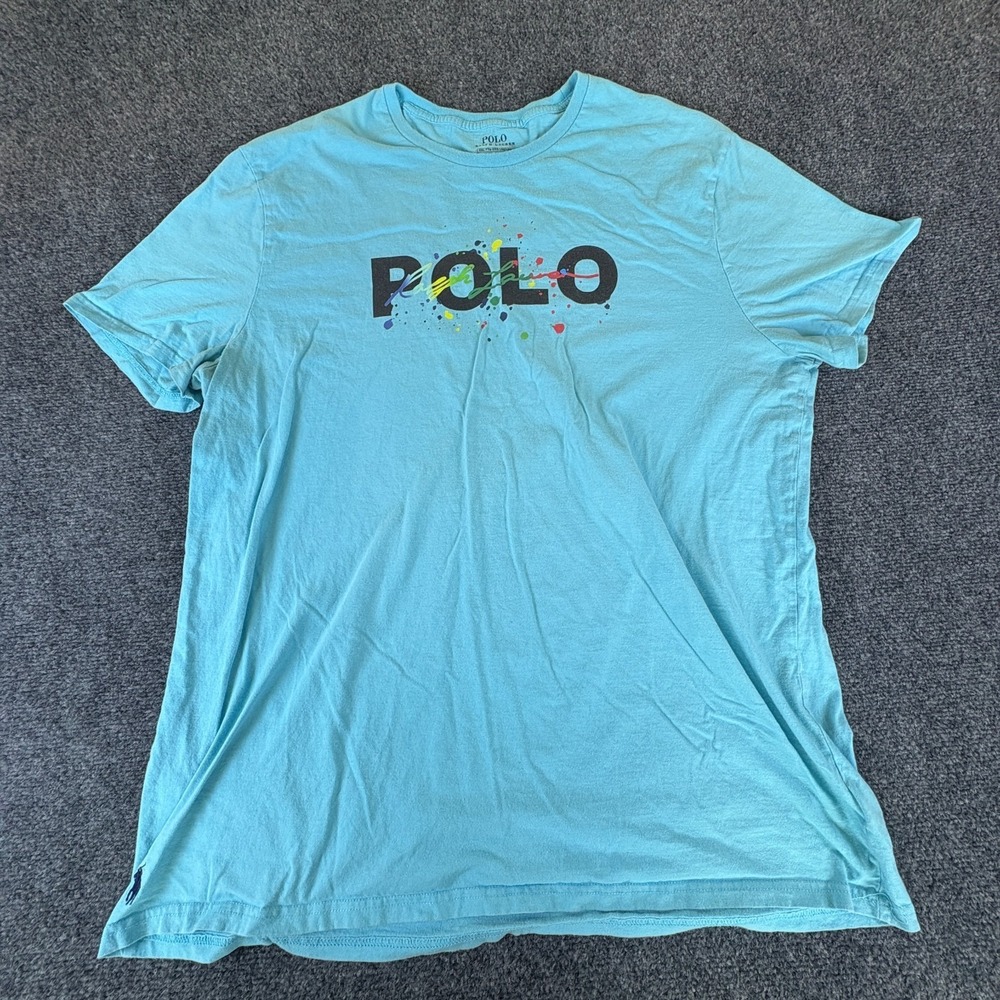 Polo Ralph Lauren T-Shirt Mens 2XL Light Blue Horse Graphic Cotton Crew‎ Neck